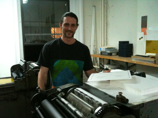 now at letterpress shop watching Luke crank paper. who wants random wedding invite? preview handbags at bergdorfs? 