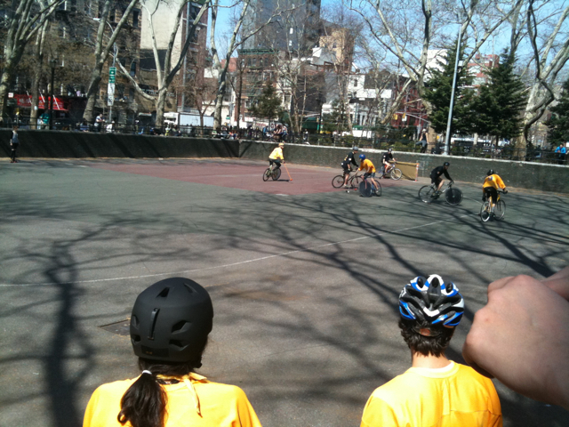 in a tank top at bike polo tournament, yelling at the sun "tan meeeeeee!" 